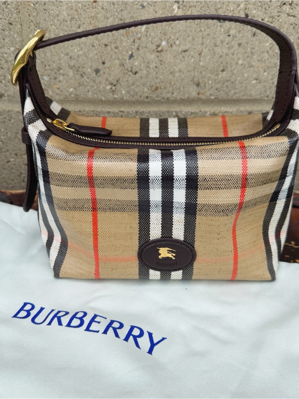 Burberry Mini Highlands Duffle Bag in Sand Beige and Brown Leather Trim